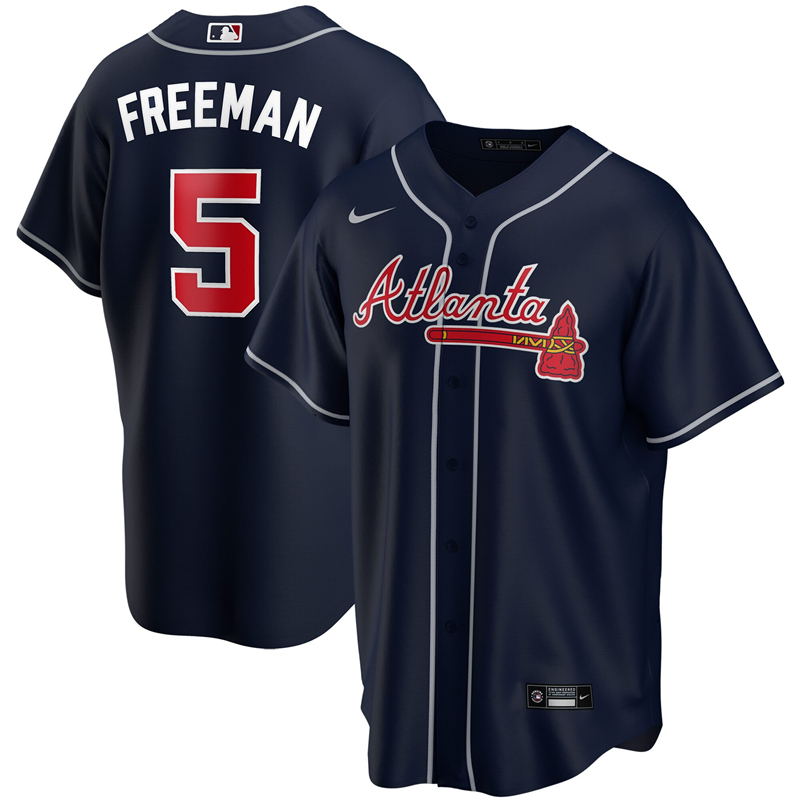 2020 MLB Men Atlanta Braves 5 Freddie Freeman Nike Navy Alternate 2020 Replica Player Jersey 1